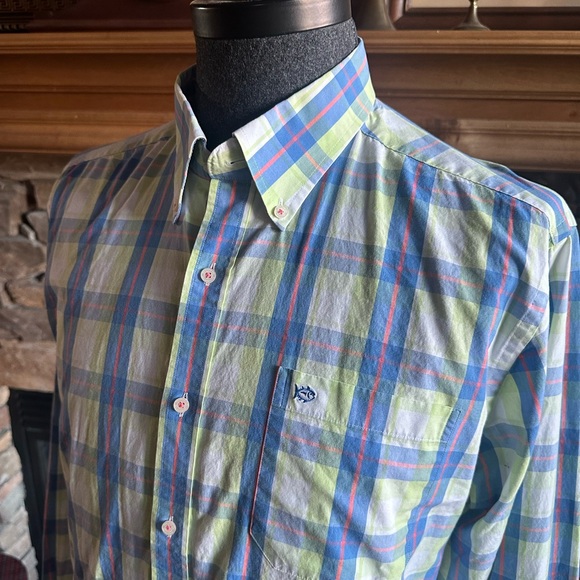 SOUTHERN TIDE 🐟 Men’s Blue, Coral & Yellow ‘SkipJack’ Button Down Shirt - Sz LG - Picture 2 of 12
